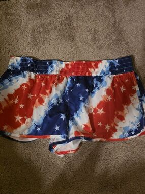 OP Women’s Red, White & Blue Star Tie-Dye Athletic Shorts